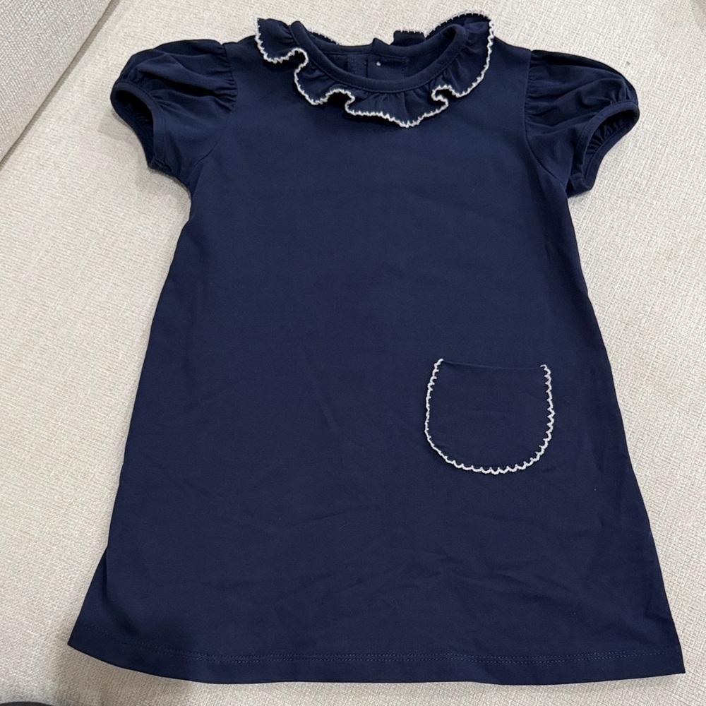 Remember Nguyen Navy Blue Girl’s Dress with Pocket and White Stitching